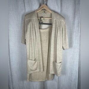 St John Knit Cardigan Sweater/Skirt 2 Piece Wheat/Natural Sz P/Small VTG